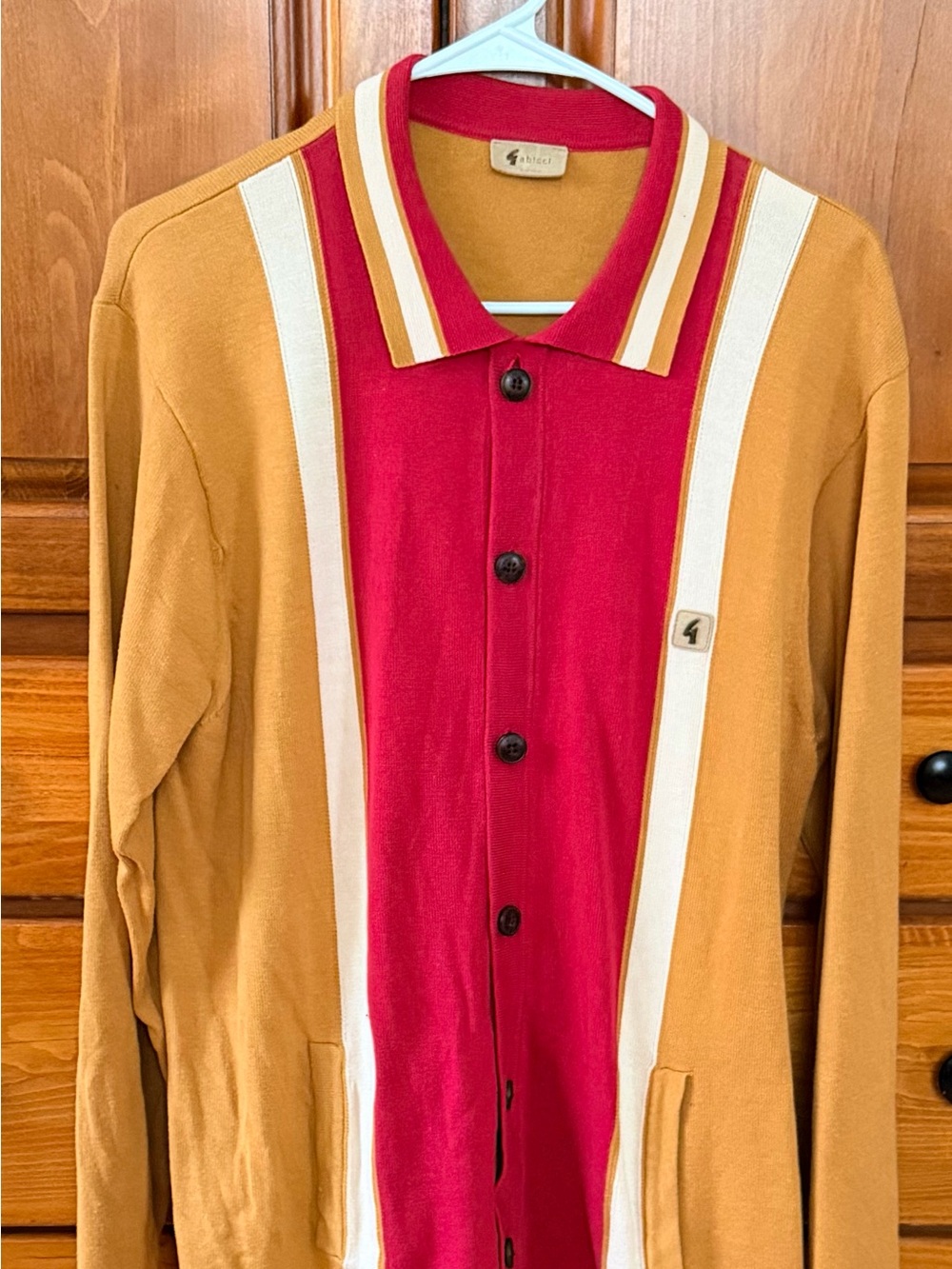 Gabicci Retro Colorblock Cardigan - Red & Tan